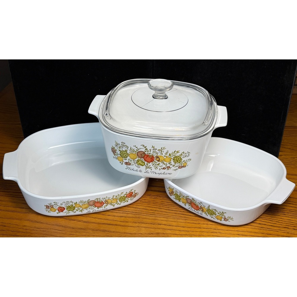 Vintage Corning Ware Spice O' Life 4 pc Set: 3qt Baker w/Lid, 10in and 8in Roast